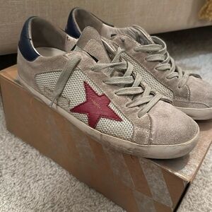Golden goose superstar grey suede with red star